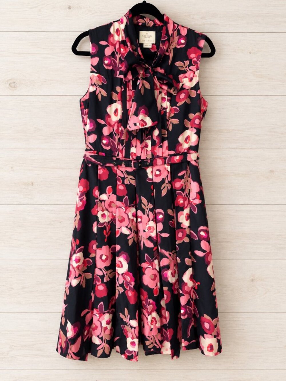 Kate Spade New York Black Floral Fit & Flare Dress - Size 6, 100% Silk, Belted